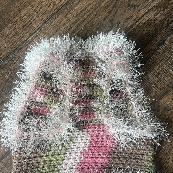 HAND CRAFTED Dog Sweater Coat Colorful Pink Chenille Cozy Crocheted XSmall - Picture 3 of 11